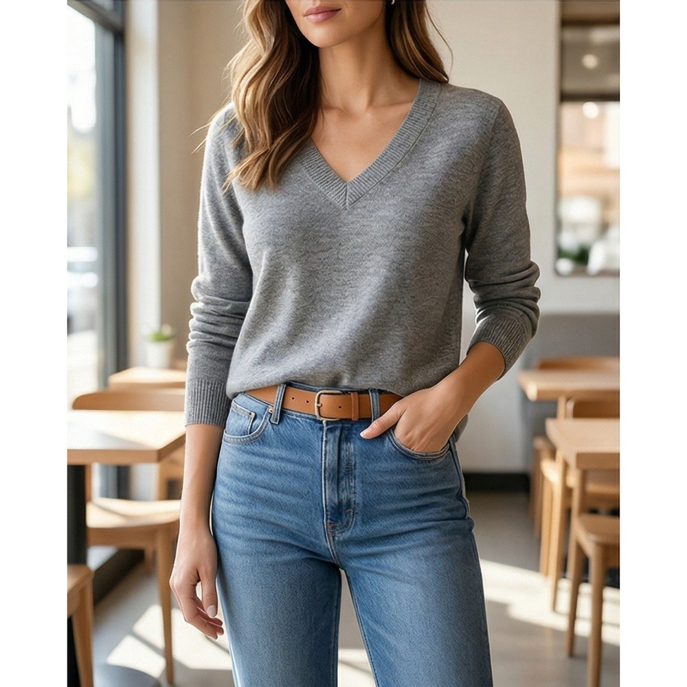 Old Navy Womens XL‎ V-Neck Sweater Heather Gray Long Sleeve Pullover NWT
